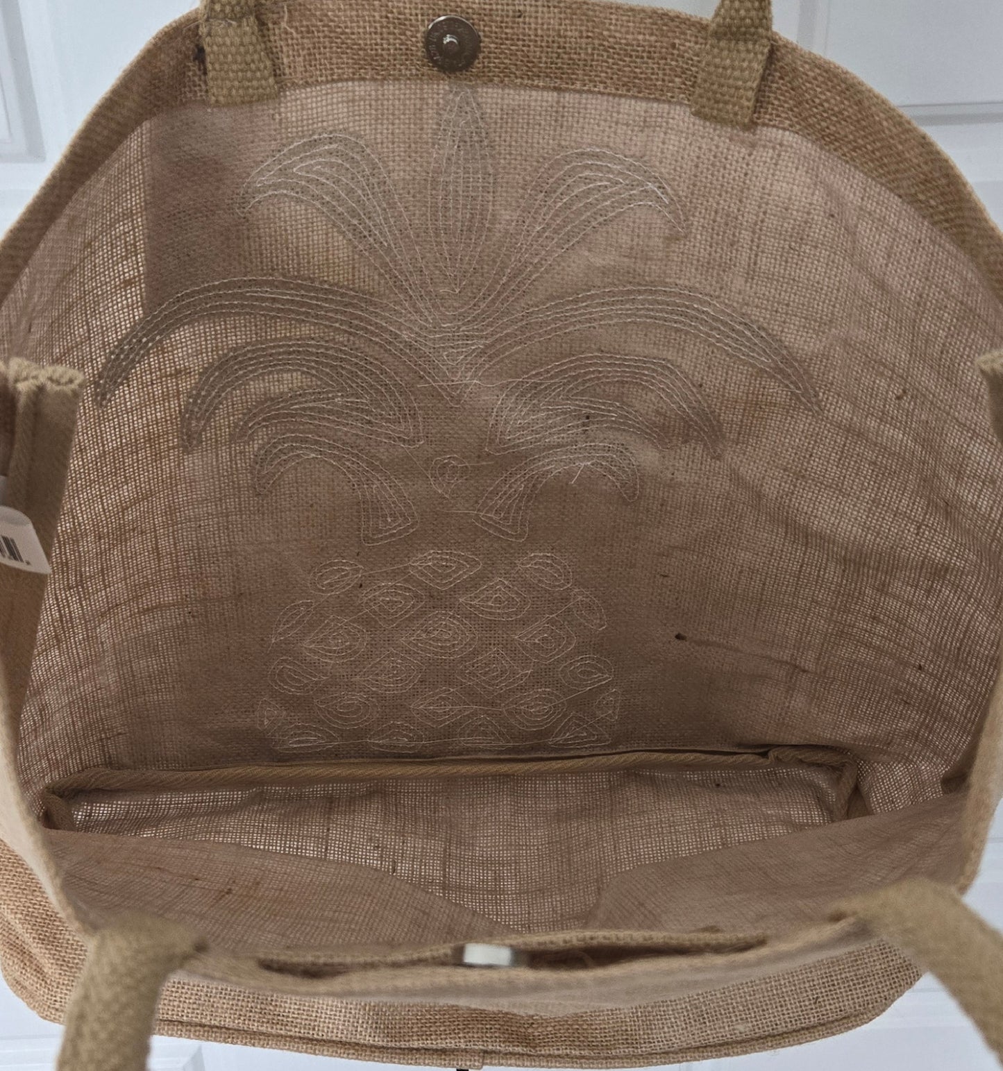 Burlap Pineapple Bling Beach Tote Bag