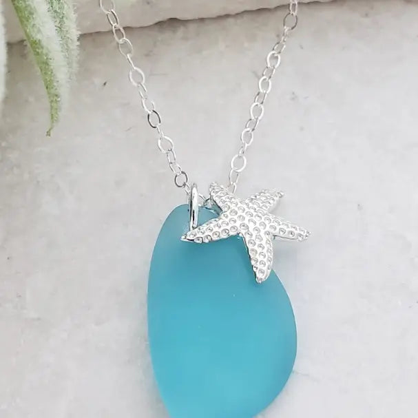 Seaside Pebble Starfish Necklace - Turquoise