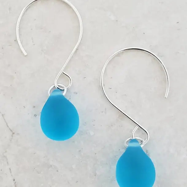 Silver Eco Sea Glass Sea Droplets Earrings - Turquoise
