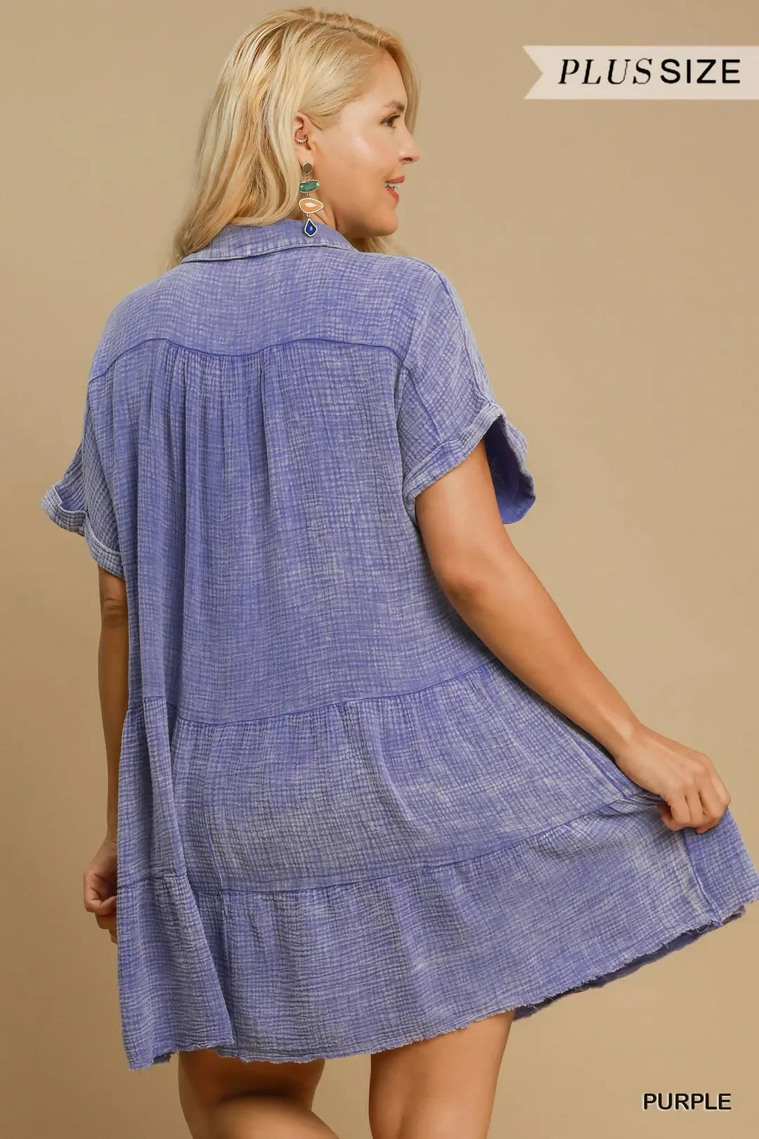 Mineral Wash Tiered Babydoll Dress with Frayed Details