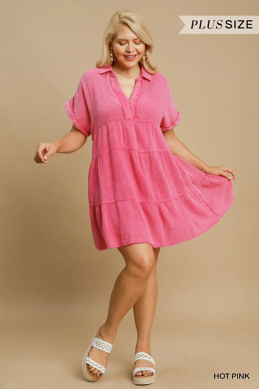 Mineral Wash Tiered Babydoll Dress with Frayed Details