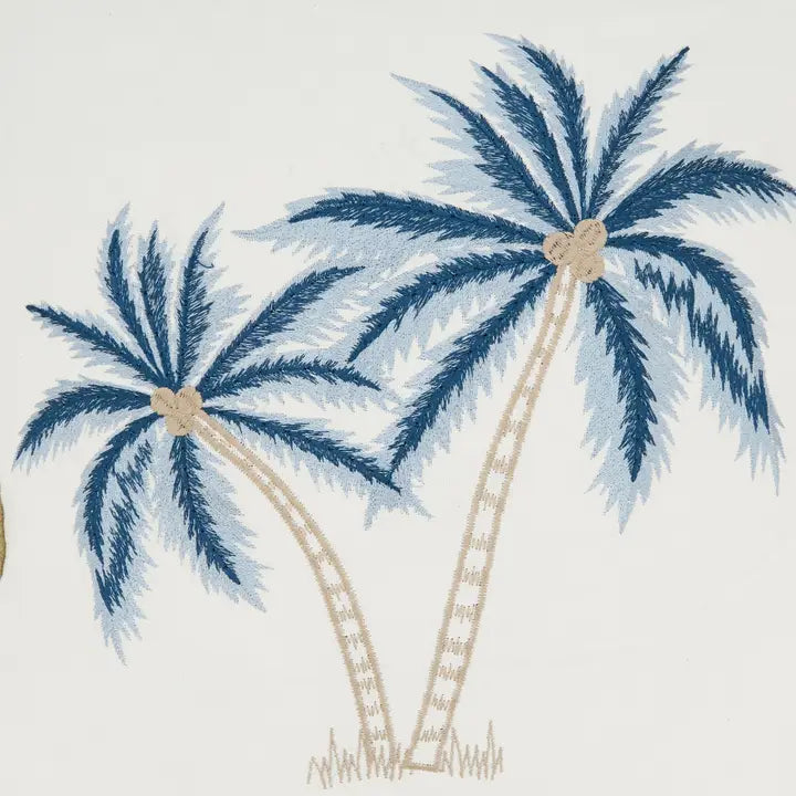 Coastal Embroidered Palm Tree Pillow