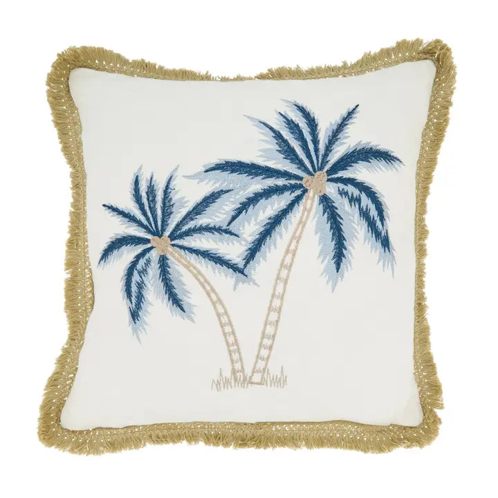 Coastal Embroidered Palm Tree Pillow