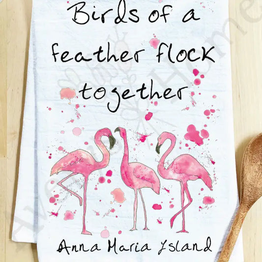Birds of A Feather Flamingo Customizable Tea Towel