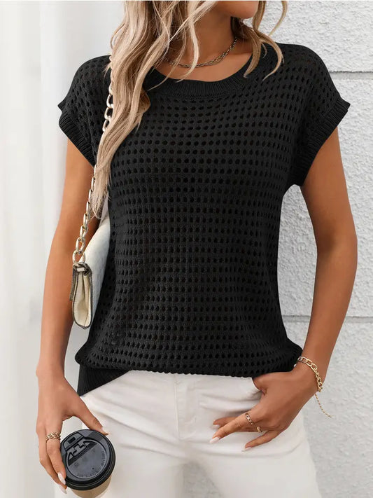 Round Neck Hollow Knitted Sweater Cover