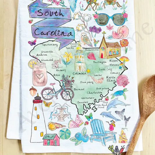 South Carolina State Map Tea Towel