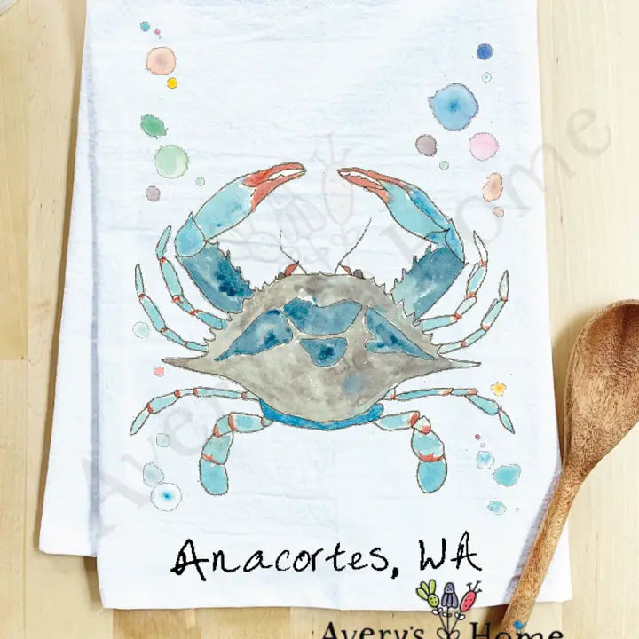 Blue Crab Ocean Customizable Coastal Tea Towel