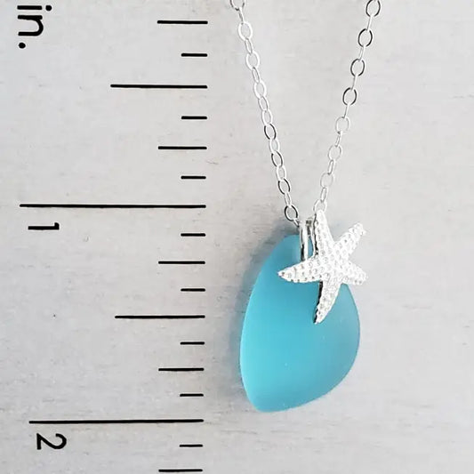 Seaside Pebble Starfish Necklace - Turquoise
