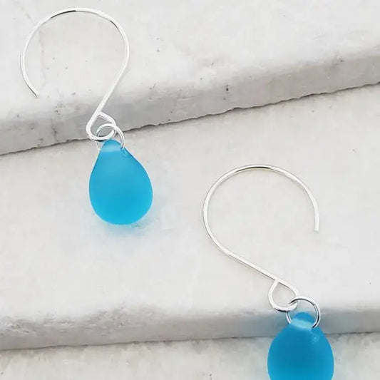 Silver Eco Sea Glass Sea Droplets Earrings - Turquoise