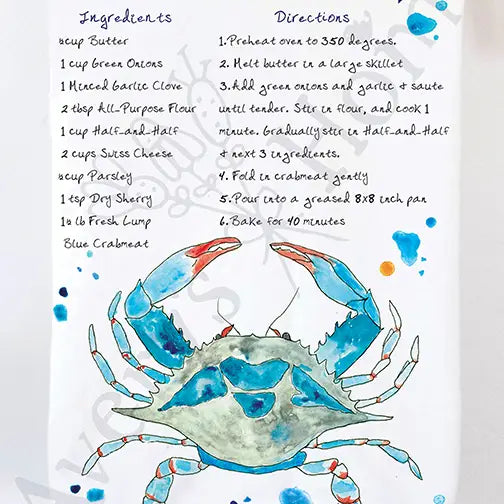 Blue Crab Dip Recipe Ocean Gift Tea Towel