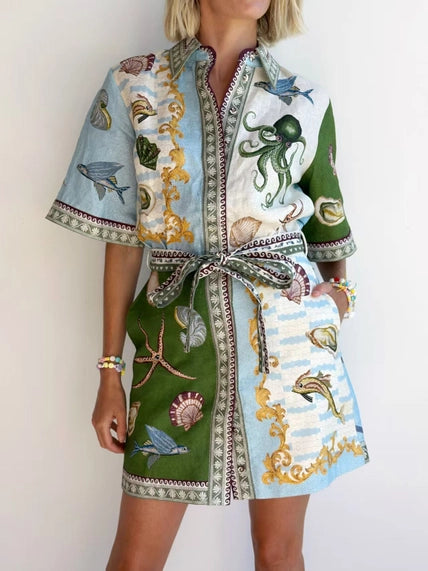 Linen Shirt Dress with Open Front