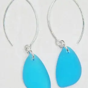 Eco Sea Glass Marquis Pebble Earring - Pacific Blue
