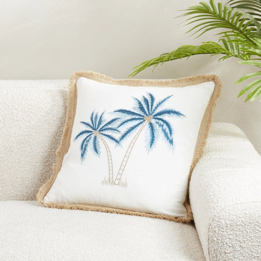 Coastal Embroidered Palm Tree Pillow